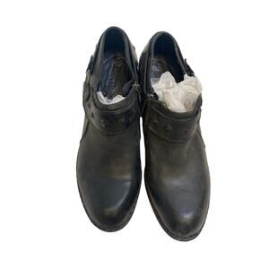 Born Black Maude Leather Heeled Ankle Booties Zipper Studded Sz 7M Buckle